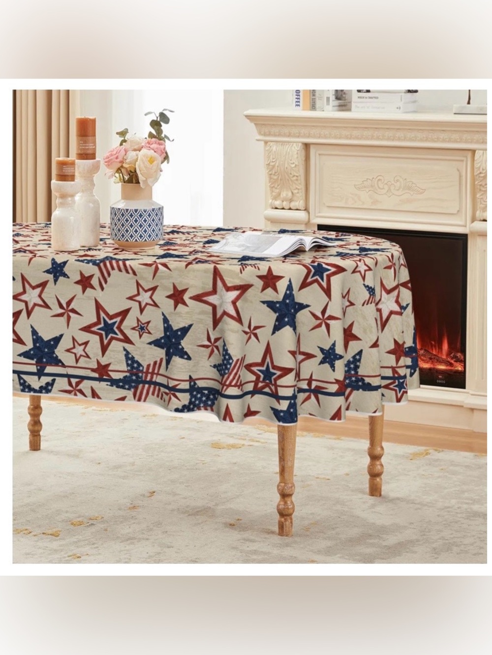 Stars & Stripes Tablecloth 100% Polyester Oval 60x84”
